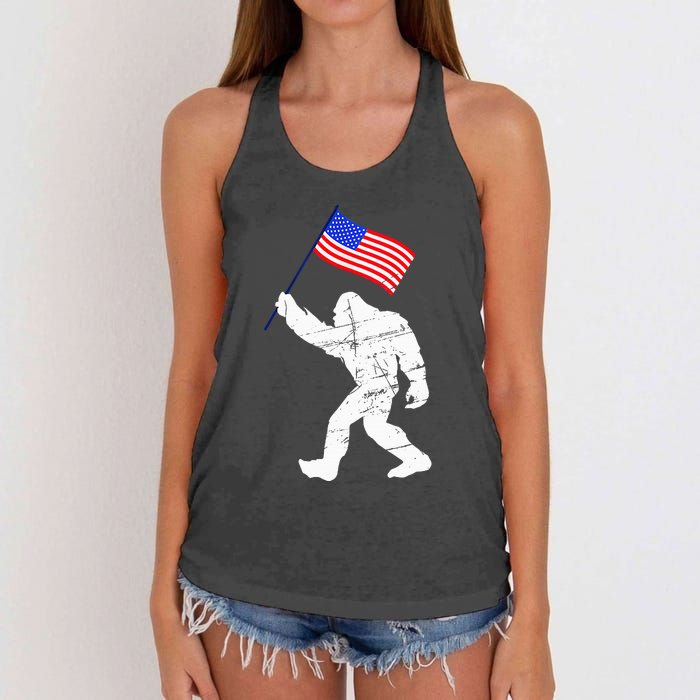 Bigfoot With American Flag 4th Of July Sasquatch Women's Knotted Racerback Tank