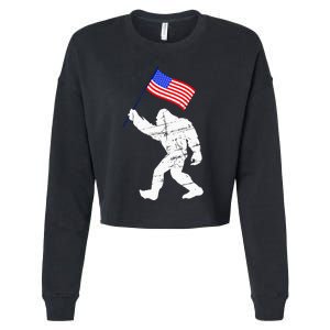 Bigfoot With American Flag 4th Of July Sasquatch Cropped Pullover Crew