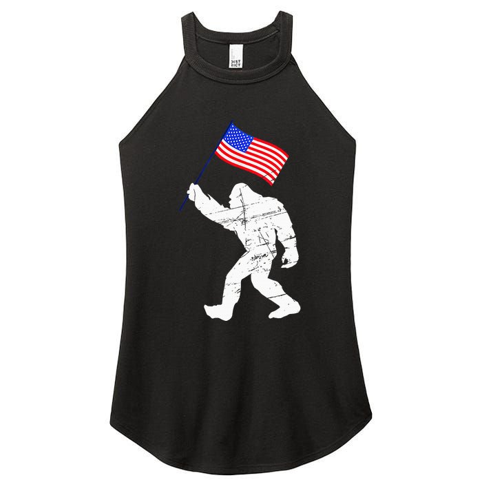 Bigfoot With American Flag 4th Of July Sasquatch Women's Perfect Tri Rocker Tank