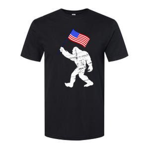 Bigfoot With American Flag 4th Of July Sasquatch Softstyle CVC T-Shirt