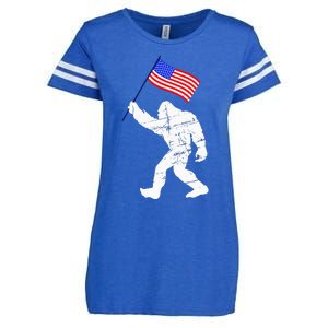 Bigfoot With American Flag 4th Of July Sasquatch Enza Ladies Jersey Football T-Shirt