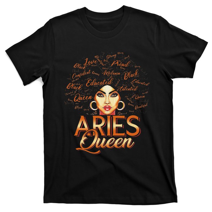 Black Wo Afro Hair Art ARIES Queen February Birthday T-Shirt