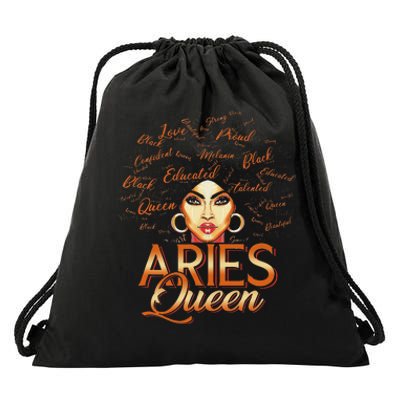 Black Wo Afro Hair Art ARIES Queen February Birthday Drawstring Bag