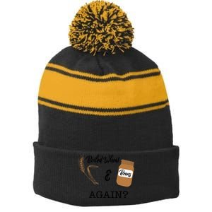 Boiled Wheat And Beans Again Premium Stripe Pom Pom Beanie