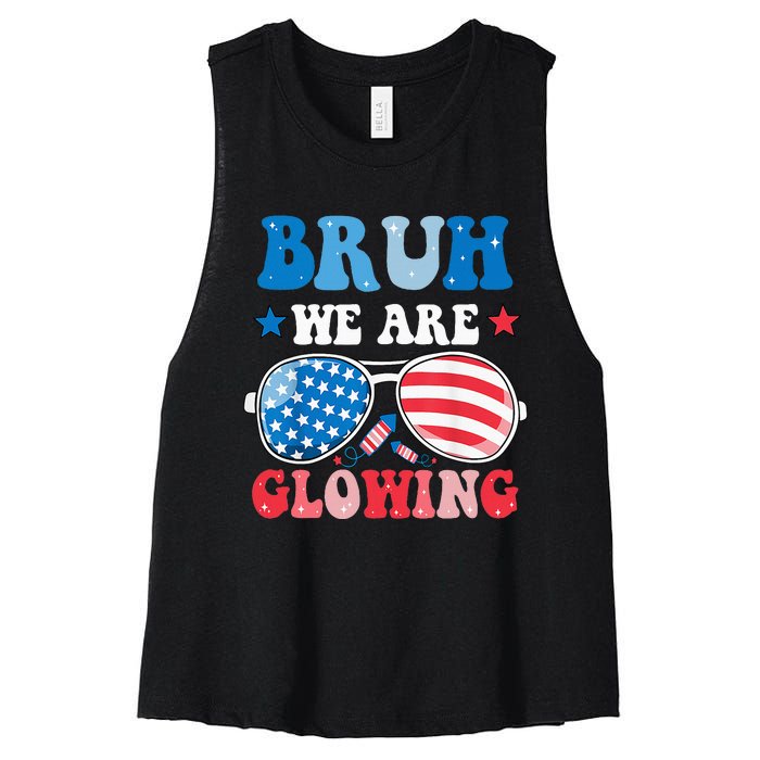 Bruh We Are Glowing Hello Summer Vacation Trips Women's Racerback Cropped Tank