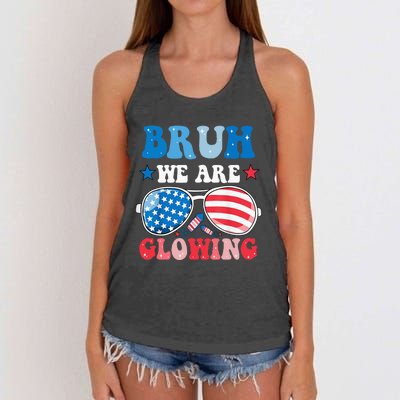 Bruh We Are Glowing Hello Summer Vacation Trips Women's Knotted Racerback Tank