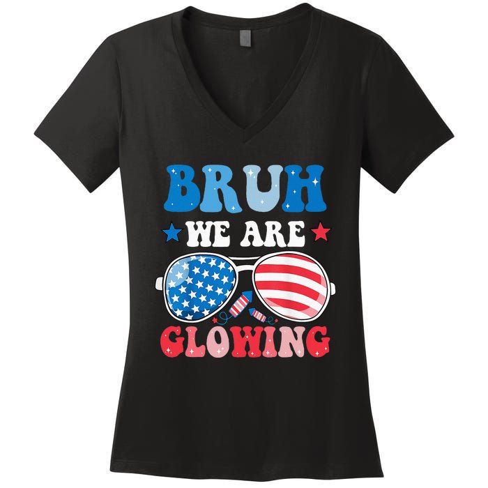 Bruh We Are Glowing Hello Summer Vacation Trips Women's V-Neck T-Shirt