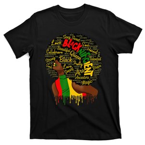 Blacknificent Words Art Afro Natural Hair Black Queen T-Shirt