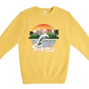 Bahamas With A Playing Dolphin And Hotels Premium Crewneck Sweatshirt