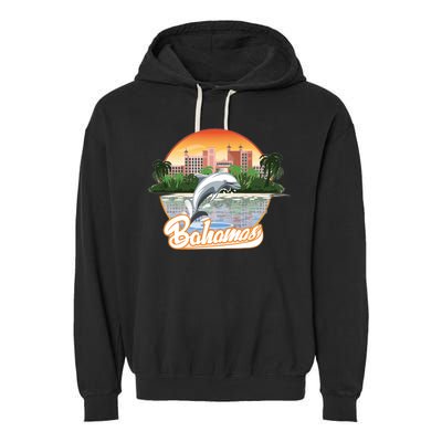 Bahamas With A Playing Dolphin And Hotels Garment-Dyed Fleece Hoodie
