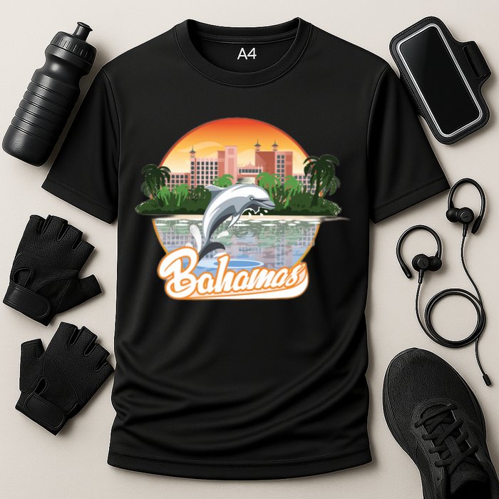 Bahamas With A Playing Dolphin And Hotels Cooling Performance Crew T-Shirt