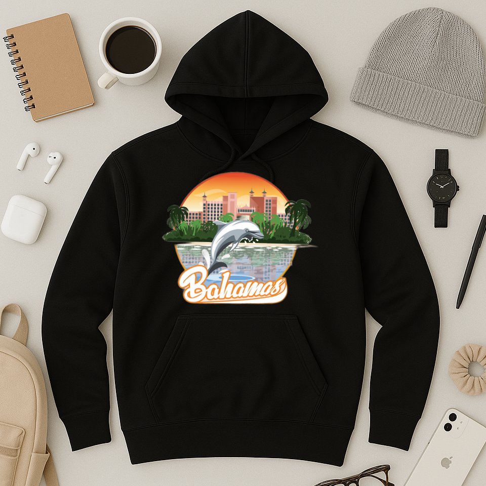 Bahamas With A Playing Dolphin And Hotels Hoodie