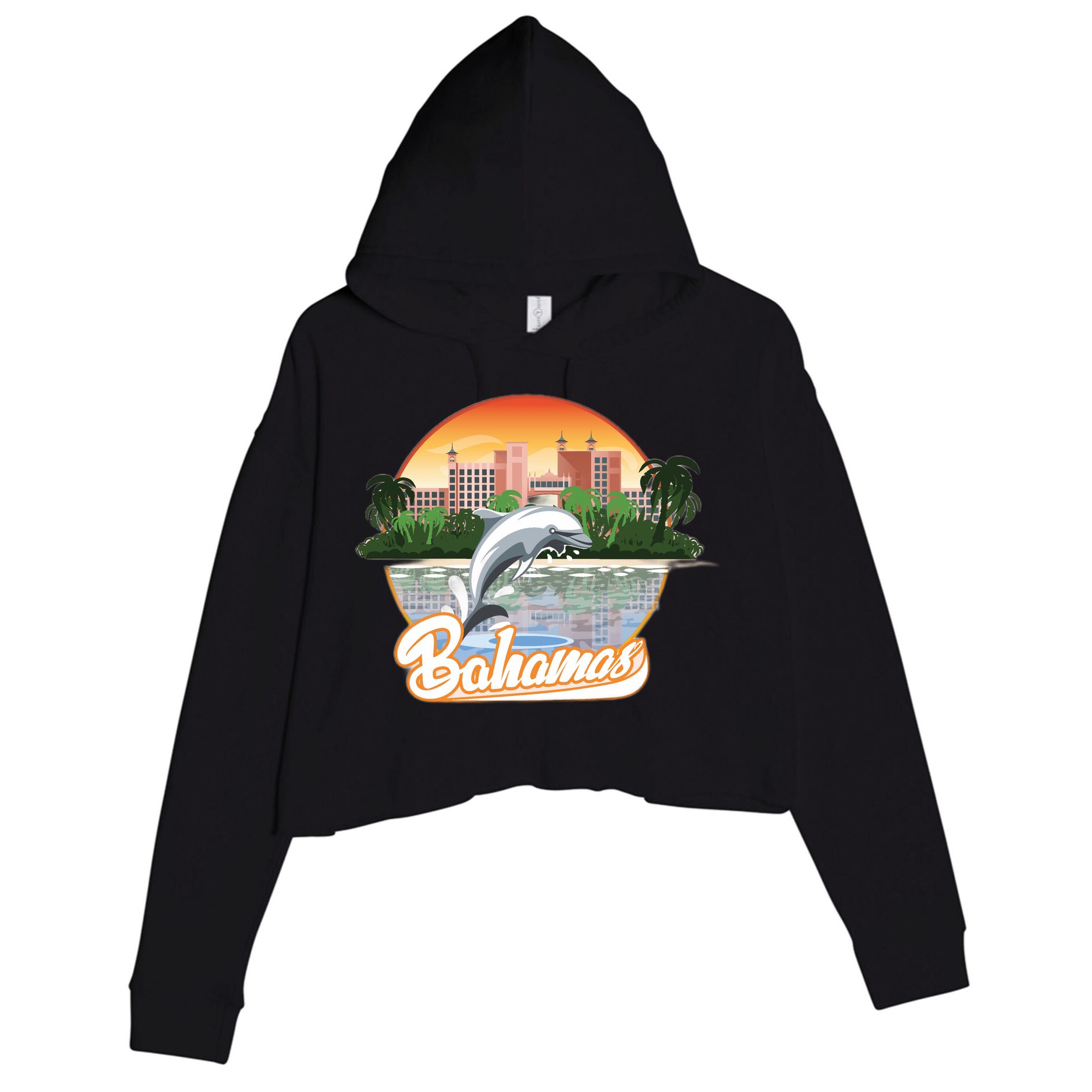 Bahamas With A Playing Dolphin And Hotels Crop Fleece Hoodie
