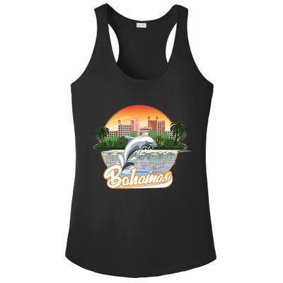 Bahamas With A Playing Dolphin And Hotels Ladies PosiCharge Competitor Racerback Tank