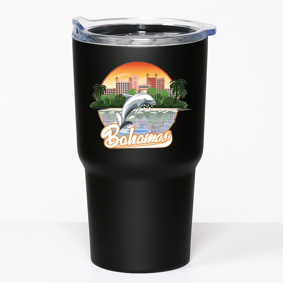 Bahamas With A Playing Dolphin And Hotels Tumbler