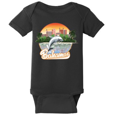 Bahamas With A Playing Dolphin And Hotels Baby Bodysuit