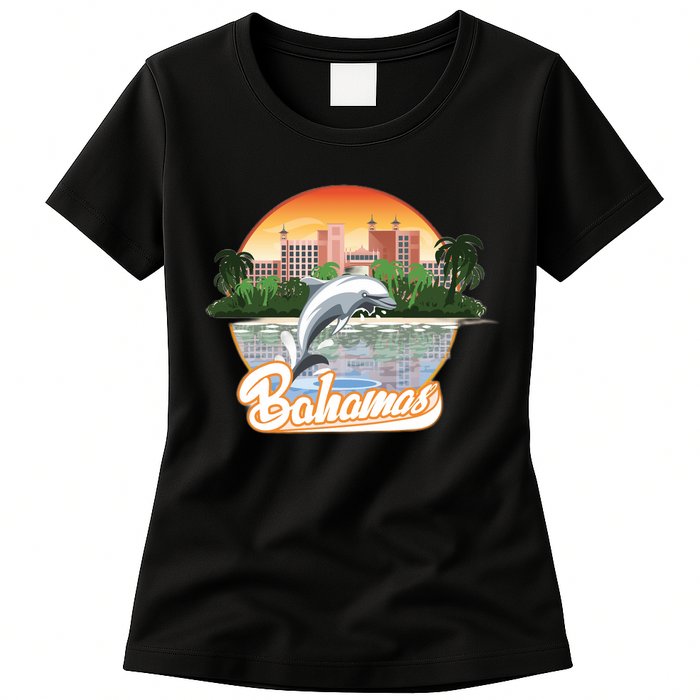 Bahamas With A Playing Dolphin And Hotels Womens T-Shirt