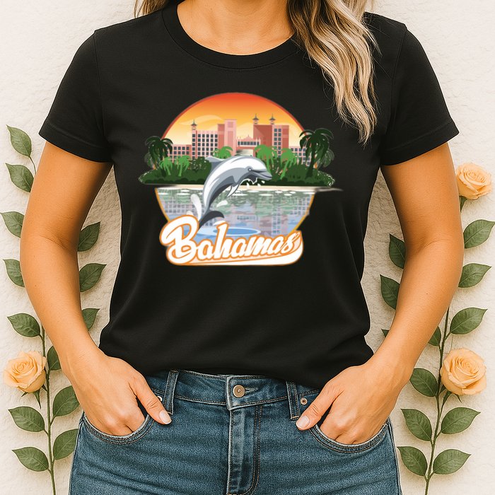 Bahamas With A Playing Dolphin And Hotels Womens T-Shirt