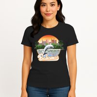 Bahamas With A Playing Dolphin And Hotels Womens T-Shirt