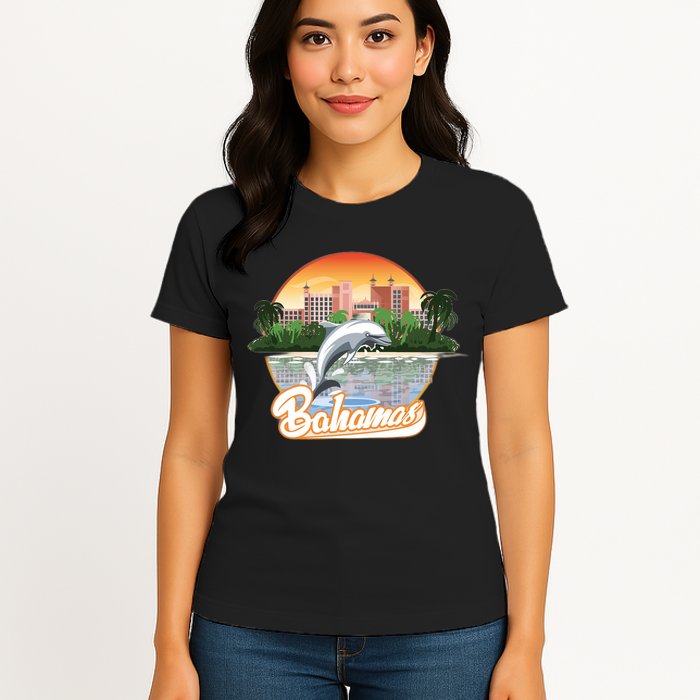 Bahamas With A Playing Dolphin And Hotels Womens T-Shirt