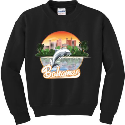 Bahamas With A Playing Dolphin And Hotels Kids Sweatshirt