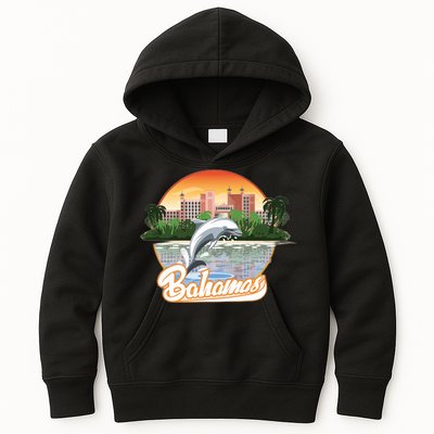 Bahamas With A Playing Dolphin And Hotels Kids Hoodie