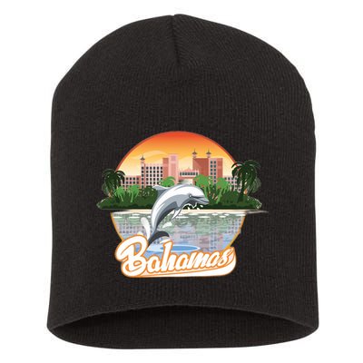 Bahamas With A Playing Dolphin And Hotels Short Acrylic Beanie