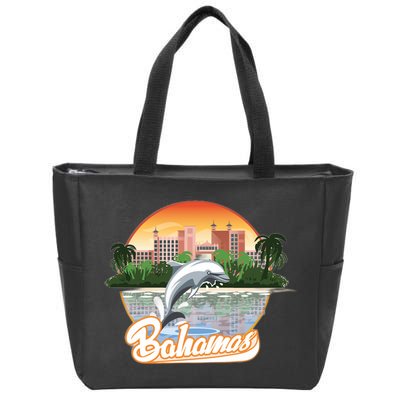 Bahamas With A Playing Dolphin And Hotels Zip Tote Bag
