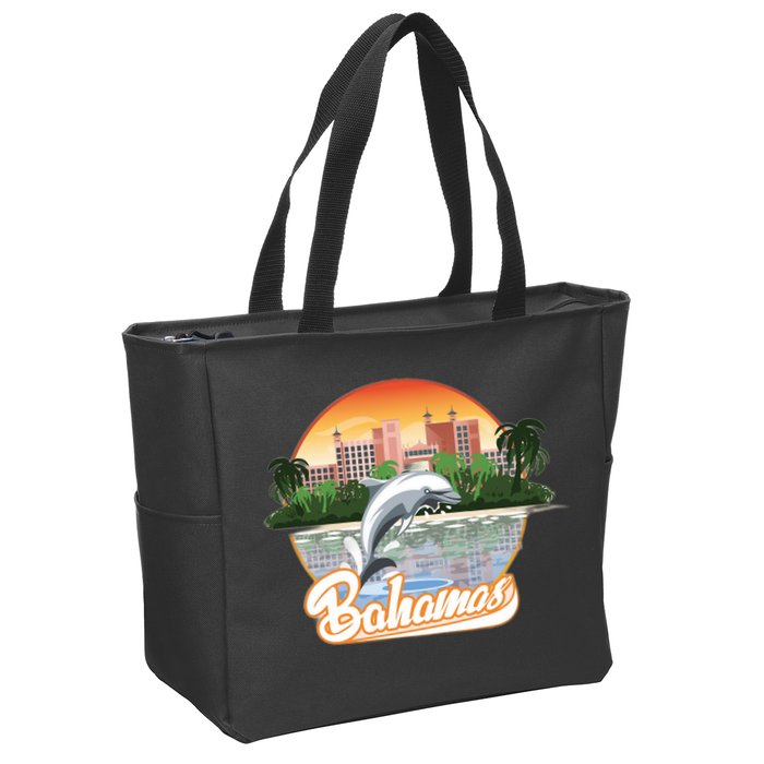 Bahamas With A Playing Dolphin And Hotels Zip Tote Bag
