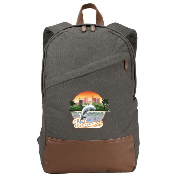 Bahamas With A Playing Dolphin And Hotels Cotton Canvas Backpack