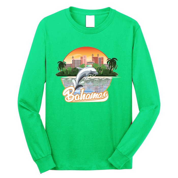 Bahamas With A Playing Dolphin And Hotels Long Sleeve Shirt