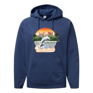 Bahamas With A Playing Dolphin And Hotels Performance Fleece Hoodie