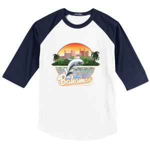 Bahamas With A Playing Dolphin And Hotels Baseball Sleeve Shirt