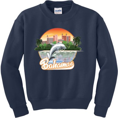 Bahamas With A Playing Dolphin And Hotels Kids Sweatshirt