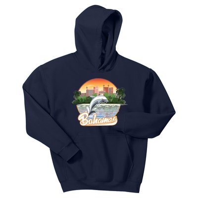 Bahamas With A Playing Dolphin And Hotels Kids Hoodie