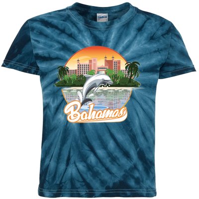 Bahamas With A Playing Dolphin And Hotels Kids Tie-Dye T-Shirt