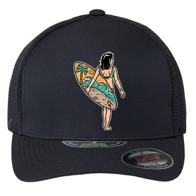 Beautiful Woman And Surfboard Holiday Gift Surf Flexfit Unipanel Trucker Cap