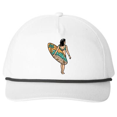 Beautiful Woman And Surfboard Holiday Gift Surf Snapback Five-Panel Rope Hat