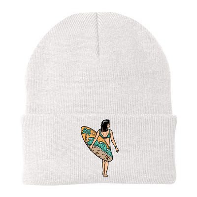 Beautiful Woman And Surfboard Holiday Gift Surf Knit Cap Winter Beanie