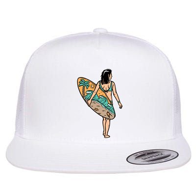 Beautiful Woman And Surfboard Holiday Gift Surf Flat Bill Trucker Hat