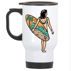 Beautiful Woman And Surfboard Holiday Gift Surf Stainless Steel Travel Mug