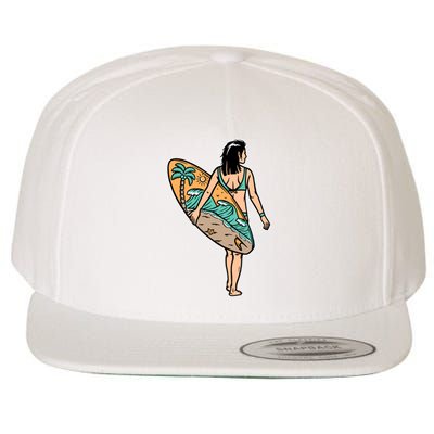 Beautiful Woman And Surfboard Holiday Gift Surf Wool Snapback Cap