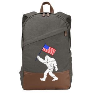 Bigfoot With American Flag Funny 4th Of July Sasquatch Cotton Canvas Backpack