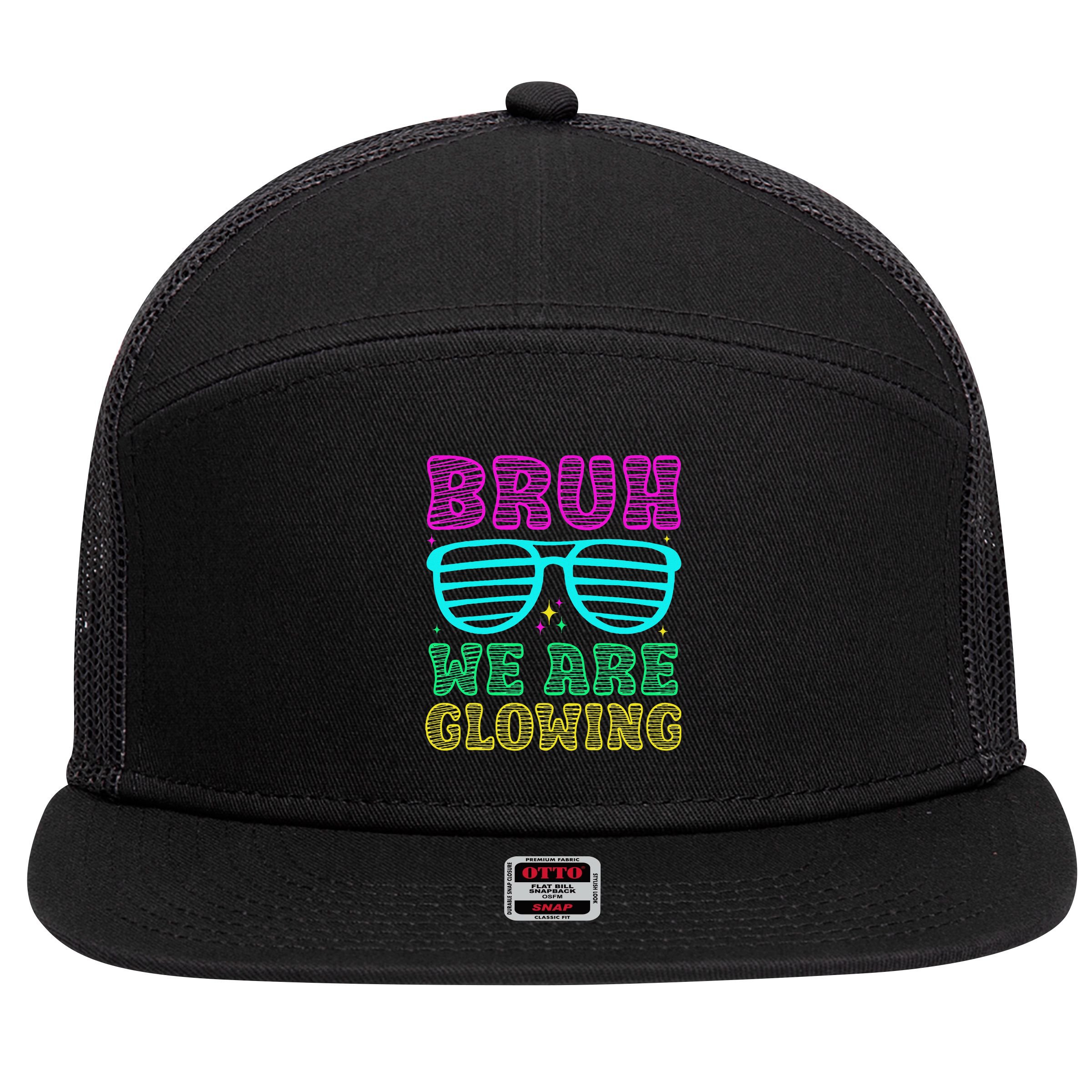 Bruh We Are Glowing Hello Summer Vacation Trips 7 Panel Mesh Trucker Snapback Hat