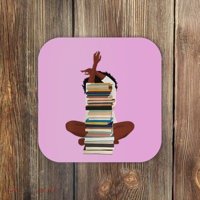 Black Woman And Books Stack Afro Girl Reading Lover Coaster