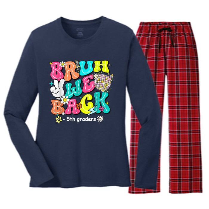 Bruh We Back 5th Grade Back To School Fifth Grade Women's Long Sleeve Flannel Pajama Set 