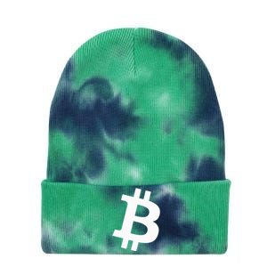 Big White Btc Bitcoin Logo Cryptocurrency Graphic Designs Tie Dye 12in Knit Beanie