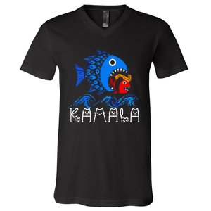 Blue Wave Big Fish Eats Small Fish Kamala V-Neck T-Shirt