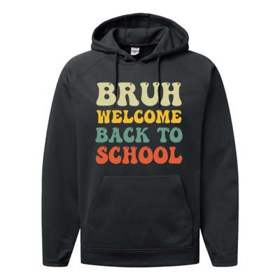 Bruh Welcome Back To School Funny Teacher Happy First Day Performance Fleece Hoodie