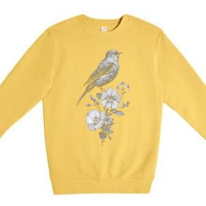 Bird Watching Bird Floral Design Birdwatching Gift Idea Cool Gift Premium Crewneck Sweatshirt